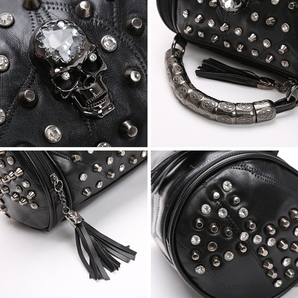 Genuine Leather Tassels Skull Handbag