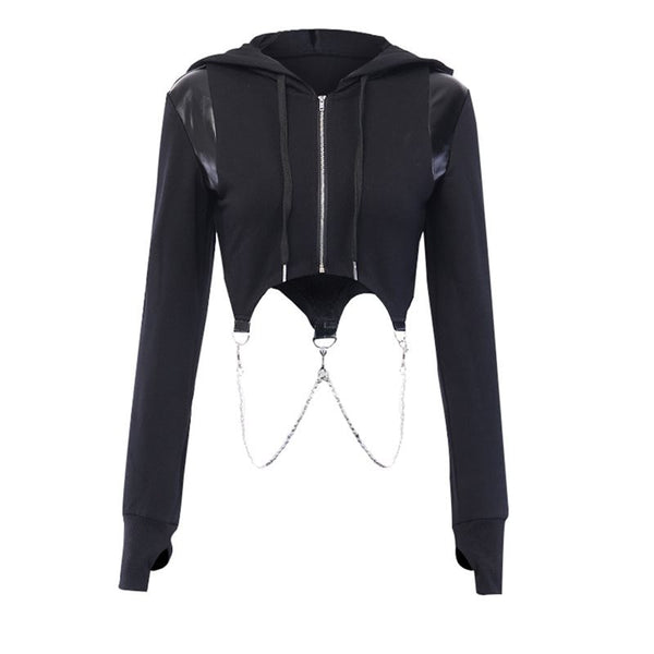 Gothic Punk Style Short Long Sleeve Hooded