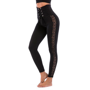 Women Leggings Lace Patchwork High Waist