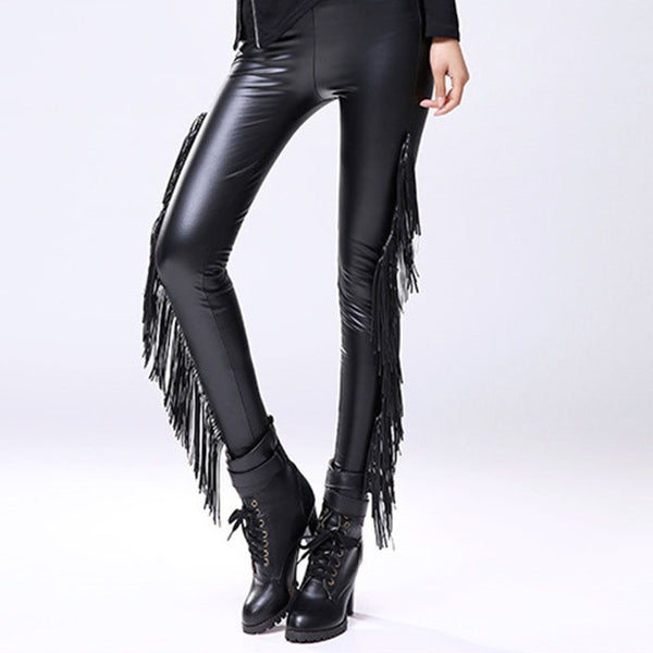 Gothic Tassel PU Leggings Pants