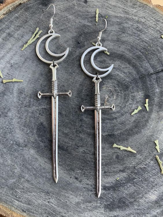 Crensent Moon Earrings-Victorian-Large Sword Earrings