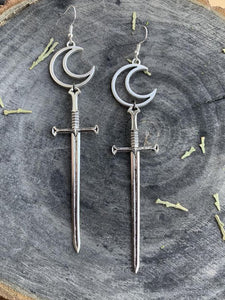 Crensent Moon Earrings-Victorian-Large Sword Earrings