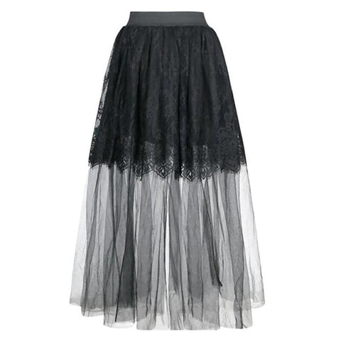 Mesh Long Skirt Transparent High Waist