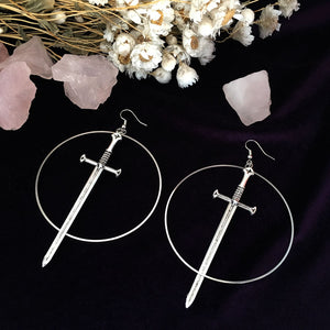 Sword Hoop Charm Earrings