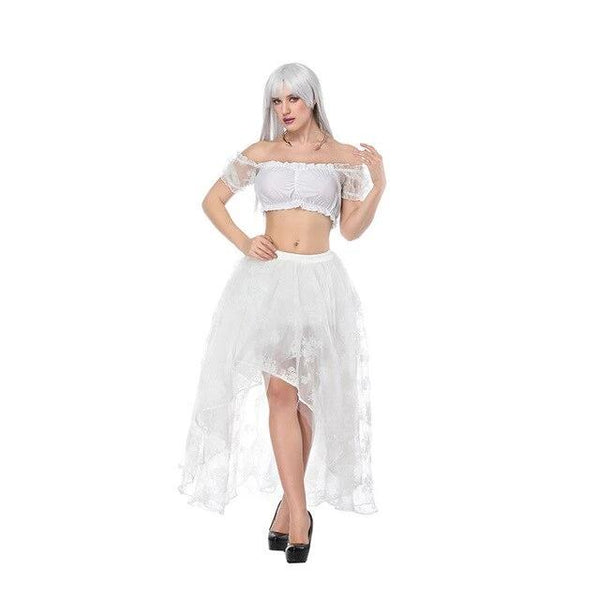 Womens Long Lace Cut Out Skirts with Off Shoulder Crop Tube Tops Set