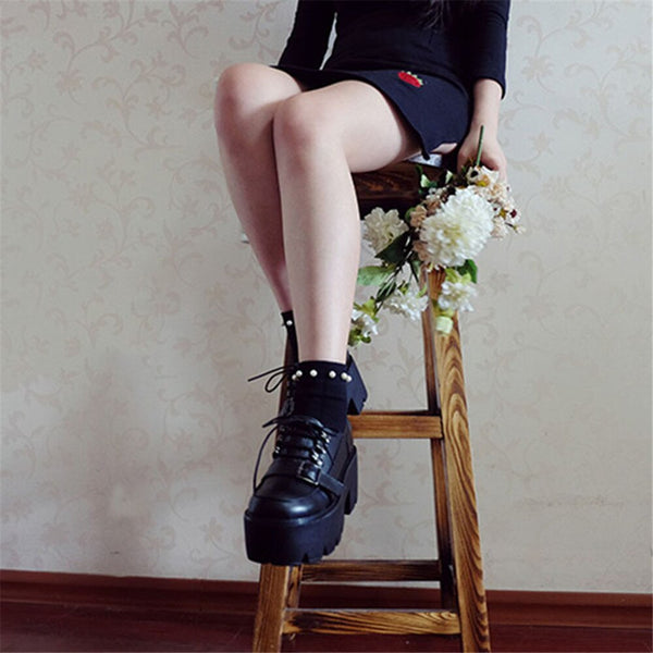 Women Black Punk Gothic Shoes