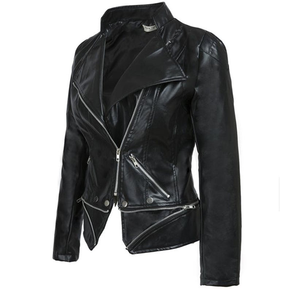 Women Winter Gothic Black Faux Leather Jackets