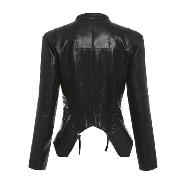 Black Cropped Jackets Coat Women Gothic PU Leather Jackets