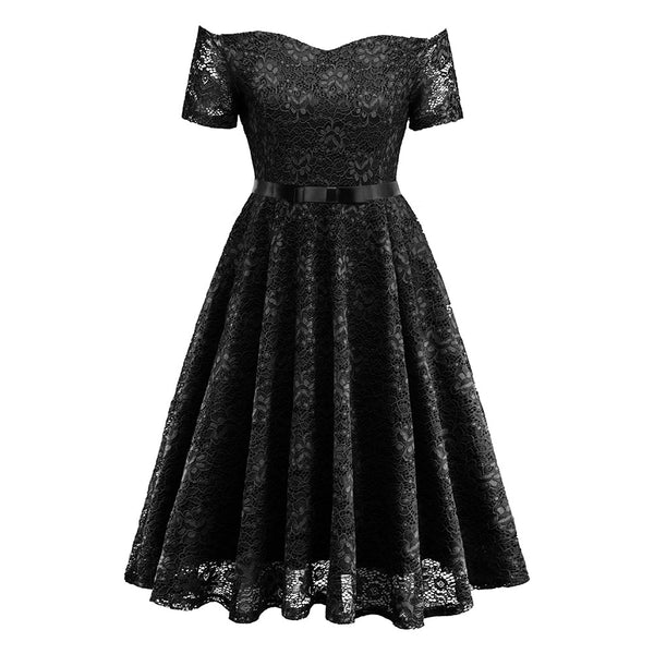 Women Dress  Lace A Line Slash Neck