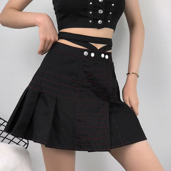 Summer Women Pleated Skirt Black