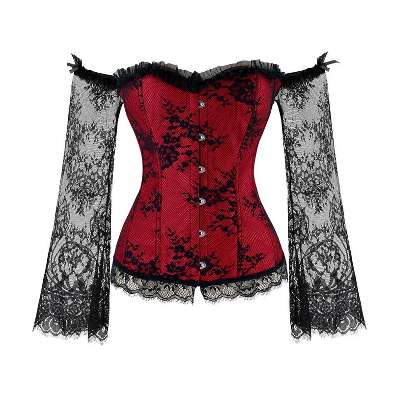 Women Steampunk Corset Sexy Long Sleeve Lace