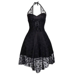 Black Lace Dot Dresses Halter