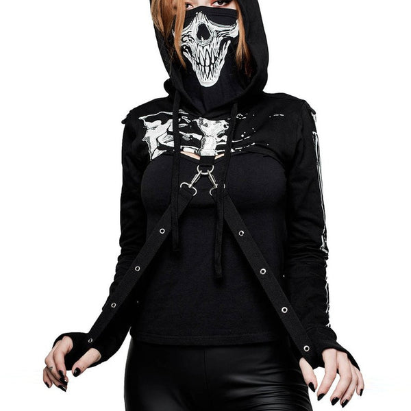 Women Skull Print Hoodie Sweatshirt