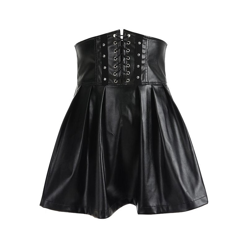 Rosetic Women Pleated Skirt PU Leather